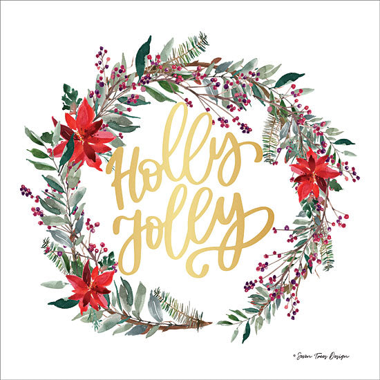Seven Trees Design ST458 - ST458 - Holly Jolly Poinsettia Wreath - 12x12 Signs, Christmas, Wreath, Christmas Ivy, Poinsettia, Typography from Penny Lane