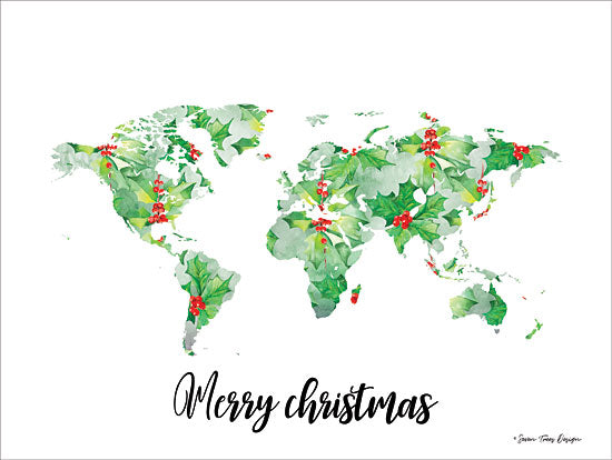Seven Trees Design ST473 - Merry Christmas World - 16x12 Holiday, World, Map, Travel, Holly, Berries, Calligraphy from Penny Lane