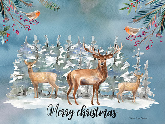 Seven Trees Design ST474 - Merry Christmas Deer - 16x12 Holiday, Deer, Forest, Snow, Wildlife, Birds, Calligraphy from Penny Lane
