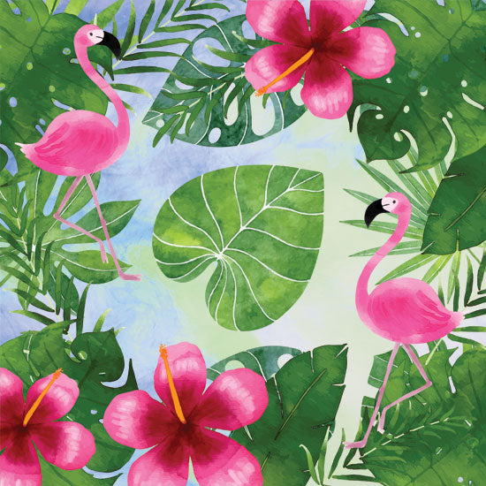 Seven Trees Designs ST547 - Tropical Life Flamingo I - 12x12 Abstract, Flowers, Pink Flowers, Flamingos, Leaves, Palm Leaves from Penny Lane