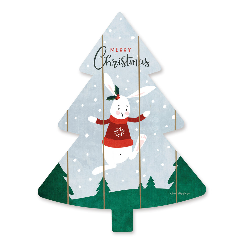 Seven Trees Design ST629TREE - ST629TREE - Merry Christmas Bunny  - 14x18 Signs, Merry Christmas, Bunny, Christmas Tree, Wood Planks, Typography from Penny Lane